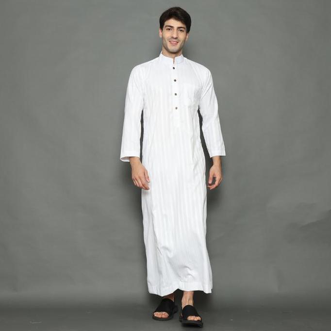 Rev Jubah Pria Gamis  Katun Muslim Thobe Motif Salur Remaja &  Dewasa