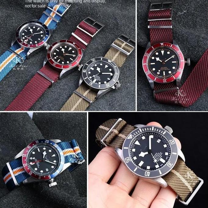 Woven Nato Strap / Twill Nylon Strap Tudor Style Silver Buckle
