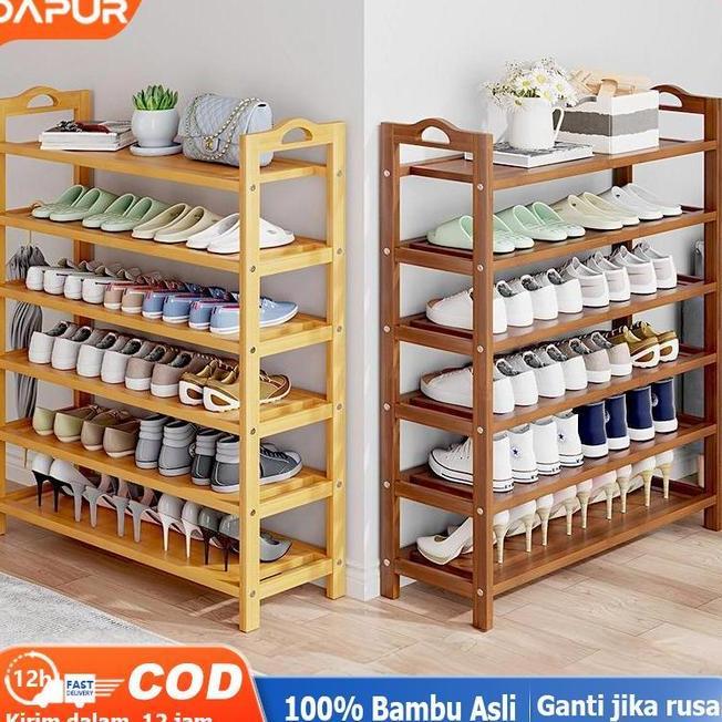 Dhrak Sepatu Susun Kayu Rak Bamboo Penyelenggara Rak Sandal Rak Sepatu Medan Rak Penyimpanan Lemari 
