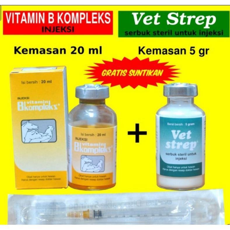 Ready Stock vet strep 5gram + b kompleks 20ml bns suntik obat vitamin ayam burung merpati snot pilek