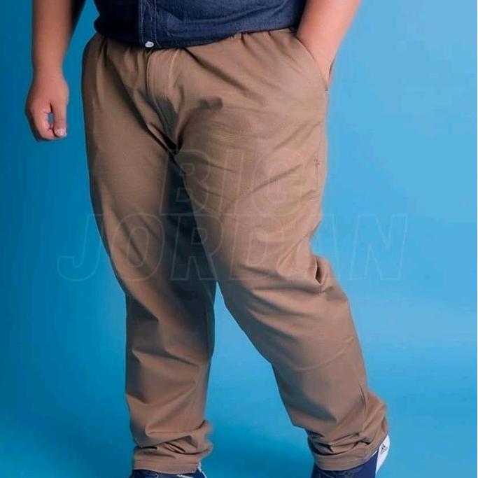 Wkwk- Celana Panjang Chinos Jumbo Pria /Big Size 40 42 44 46 48 50 52 Melar Katun Nyaman  Hitam Abu 