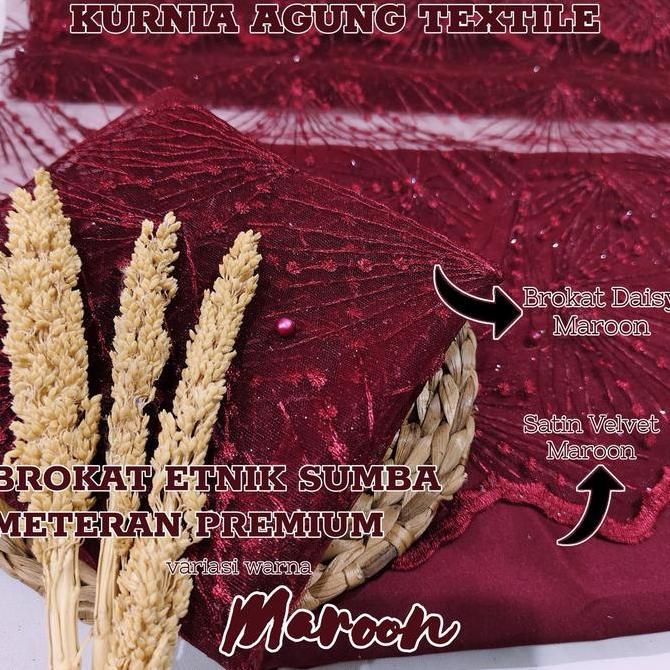 meter Kain Brokat Bordir Premium warna MAROON Brokat Tile Prancis Ethnic Sapto Sumba Bahan Dress Keb