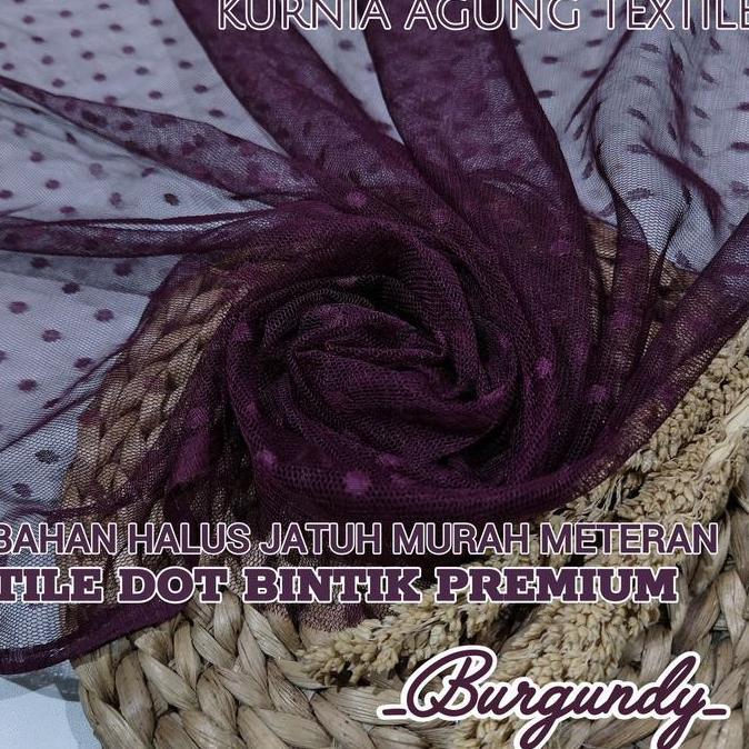 Meter Kain Tile Polkadot Halus / Tile Halus Motif Bintik Dot Warna BURGUNDY Premium Bahan Dress Gami
