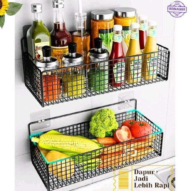 Baguskok- Rak Keranjang Bumbu Tempel, Rak Kamar Mandi, Rak Keranjang Besi Dapur, Rak Keranjang Serba