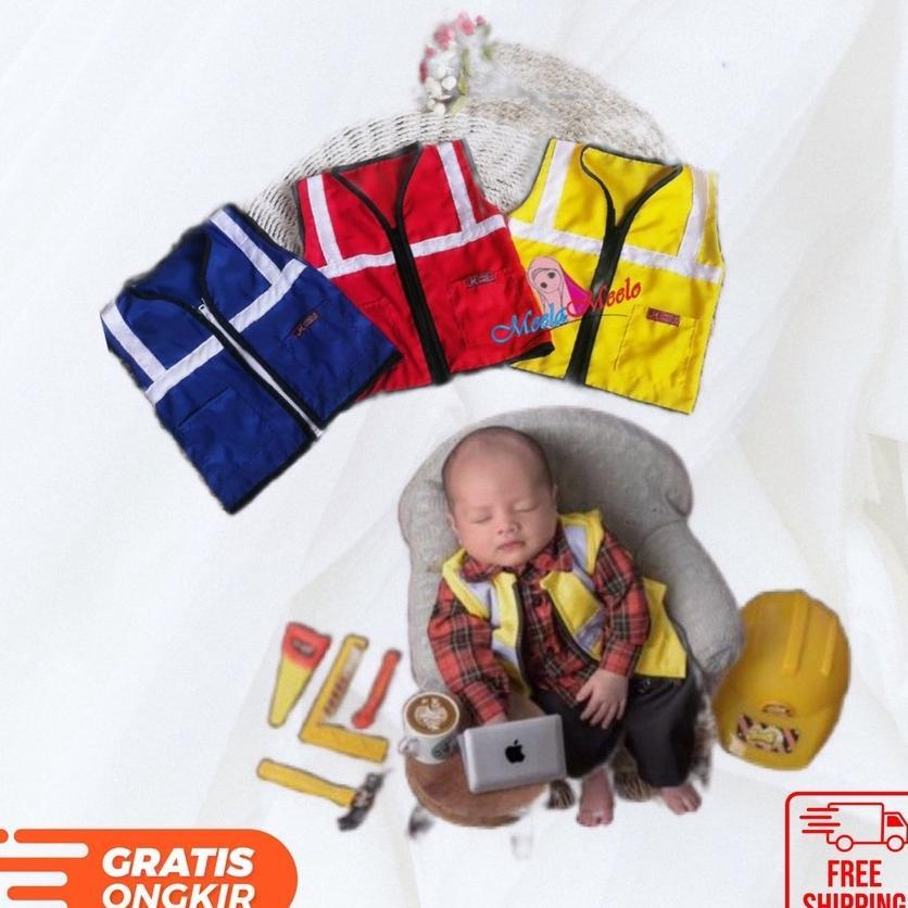 Free Ongkir Kostum Photoshoot Profesi Anak Pekerja Rompi Kontraktor Safety Proyek Foto Newborn