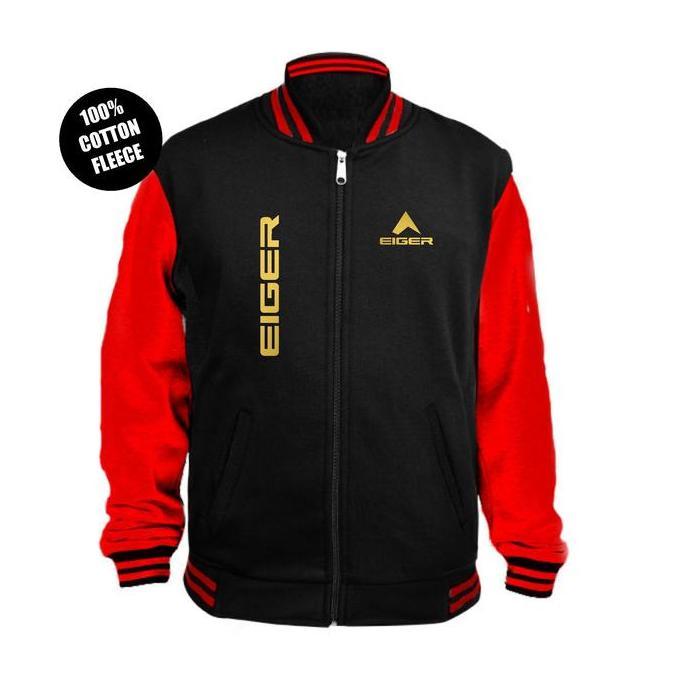 NEW JAKET VARSITY BAHAN TEBAL DAN LEMBUT EIGER TEXT KIRI KANA GOLDD ORI