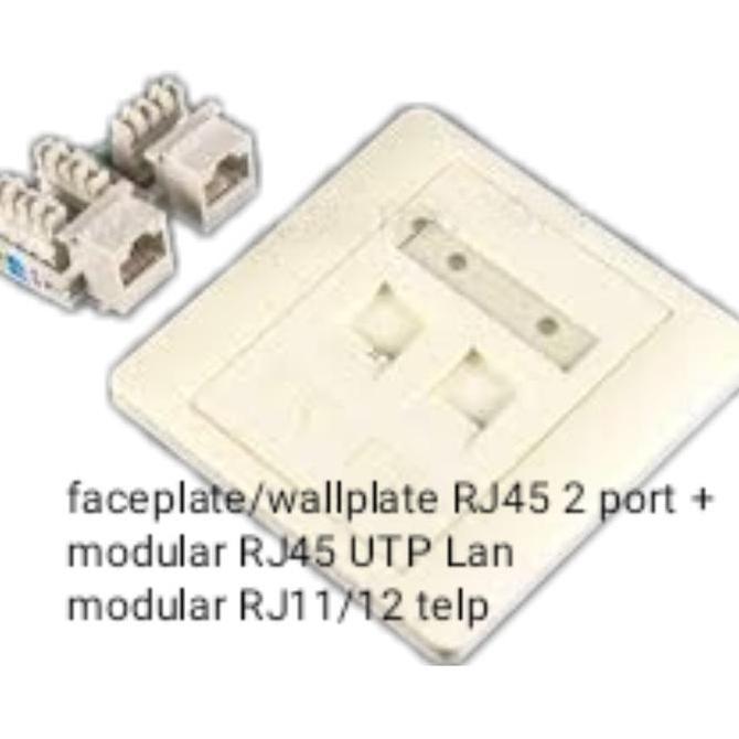 IHDADI face plate rj 45 dua lobang + modular rj 45 + modular rj 11 +outbox
