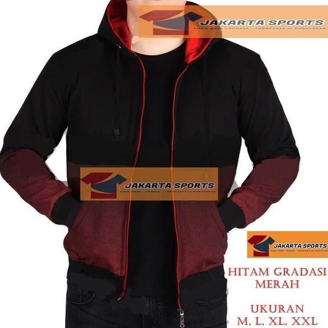NEW JAKET GRADASI HITAM MERAH KOMBINASI - HOODIE PRIA WANITA MURAH POLOS ORI