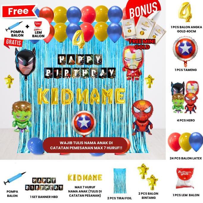 ((FREE MINI GOLD & POMPA BALON)) AVENGER / HERO SET DEKOR ULANG TAHUN ANAK/ DEKORASI ULTAH ANAK