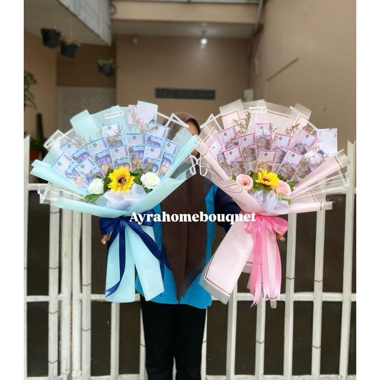 Terlaris [10 Jumbo] Kerangka Money Bouquet Buket Bunga Uang Kosong Isi 10 Lembar Jumbo Free Kartu Uc