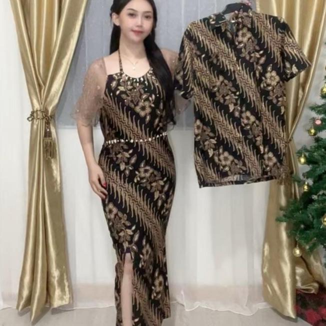Dress Batik Mahalini Dress Batik Wanita Dress Batik Pesta Casual Tile Kondangan Natal Gaun Midi Komb