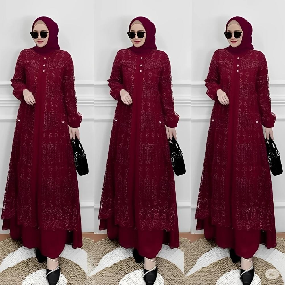 Gamis Wanita Terbaru Hayya Dress Bahan Crinkle Mix Brukat Size M - Xxl Ld 100 - 120 Cm Pakaian Wanit