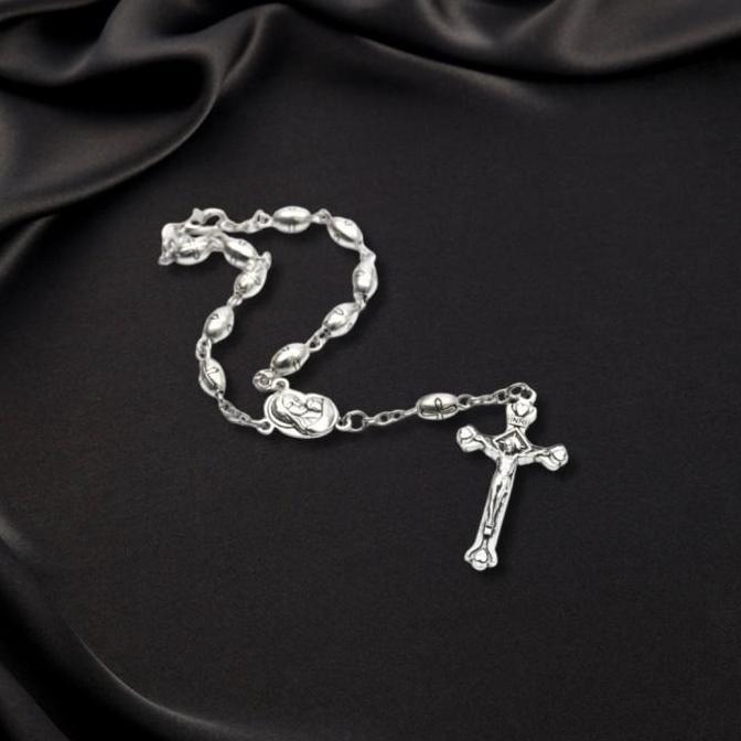Gelang Rosario Salib Bunda Maria Klasik Stainless Steel - Gelang Rosario Pria - Gelang Rosario Wanit