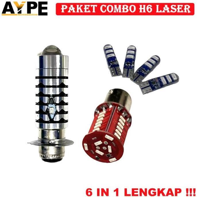 Promo COD Paket Hemat Lampu Motor H6 Laser 2 warna plus senja biru Stop 30 Mata Plus SEN Jelly KEDIP