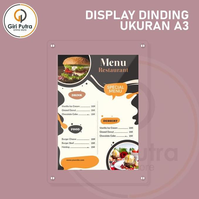 Display Dinding Akrilik / Frame Akrilik / Stand Poster Akrilik Ukuran A3