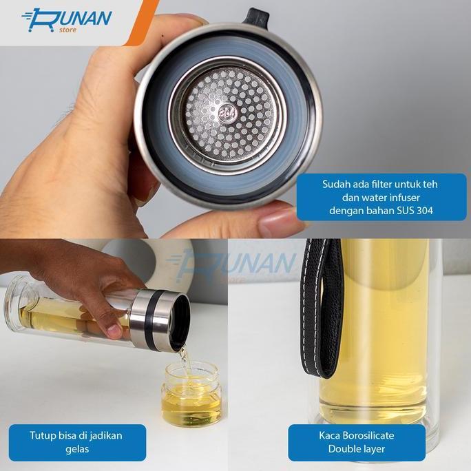 Botol Tea Infuser Teh Kaca 250 ml Botol Minum Teh Saringan Double Wall