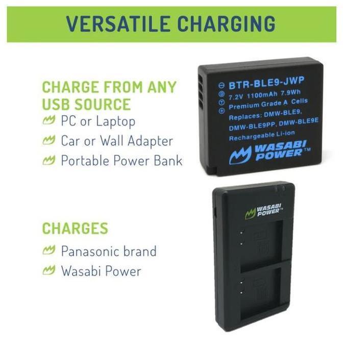 Wasabi Power Battery & Charger KIT for Panasonic DMW-BLE9 DMW-BLG10 DMW BLE9 BLE9E BLG10 BLG10E Bate