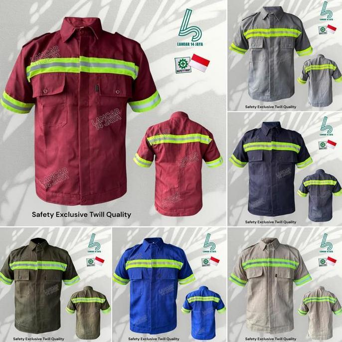 Grosir Wearpack Safety Kemeja Lengan Pendek / Seragam Baju kemeja Safety Kerja Proyek Lapangan Twill