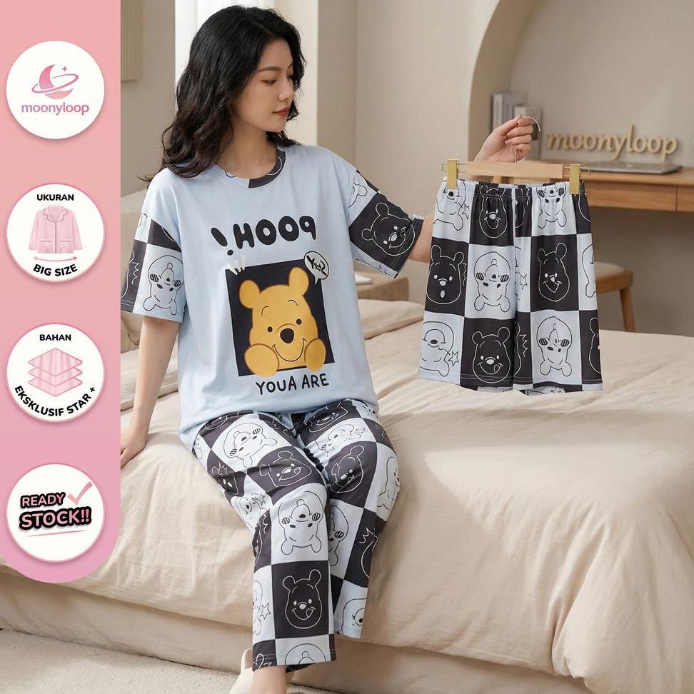BEST SALE 5XL Set Baju Tidur Wanita Dewasa Oversize Piyama Kaos Celana Panjang & Pendek Setelan Baju