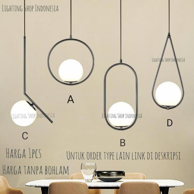 L472 Lampu Gantung Gold Bola Kaca Susu Modern Minimalis Bentuk Oval