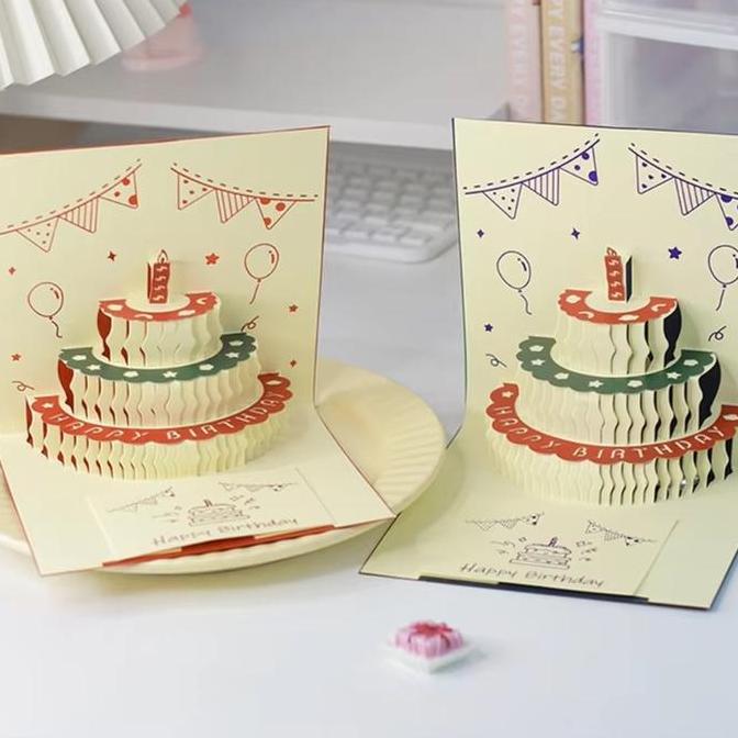 TC Kartu Ucapan Pop-Up 3D dengan Cahaya / Kartun Beruang Lucu Kartu Ulang Tahun /DIY Happy Birthday 