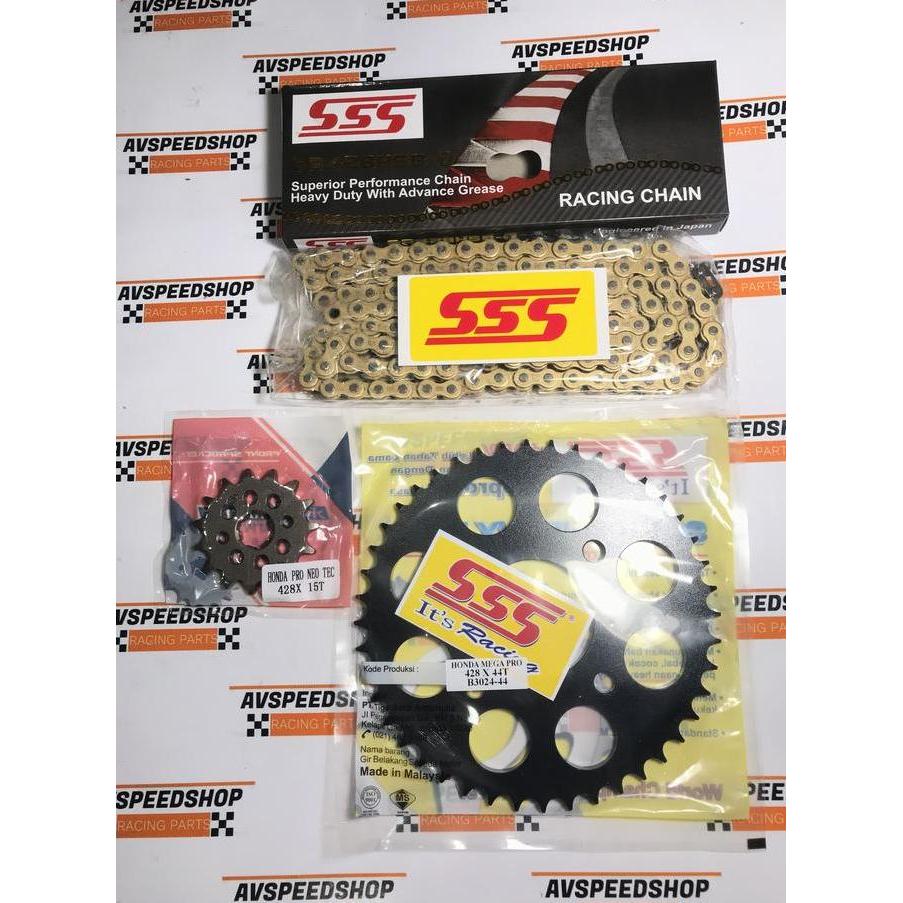 GEAR SET SSS 428 BLACK CB 150 R STREET FIRE & RANTAI HSBT 428 GOLD