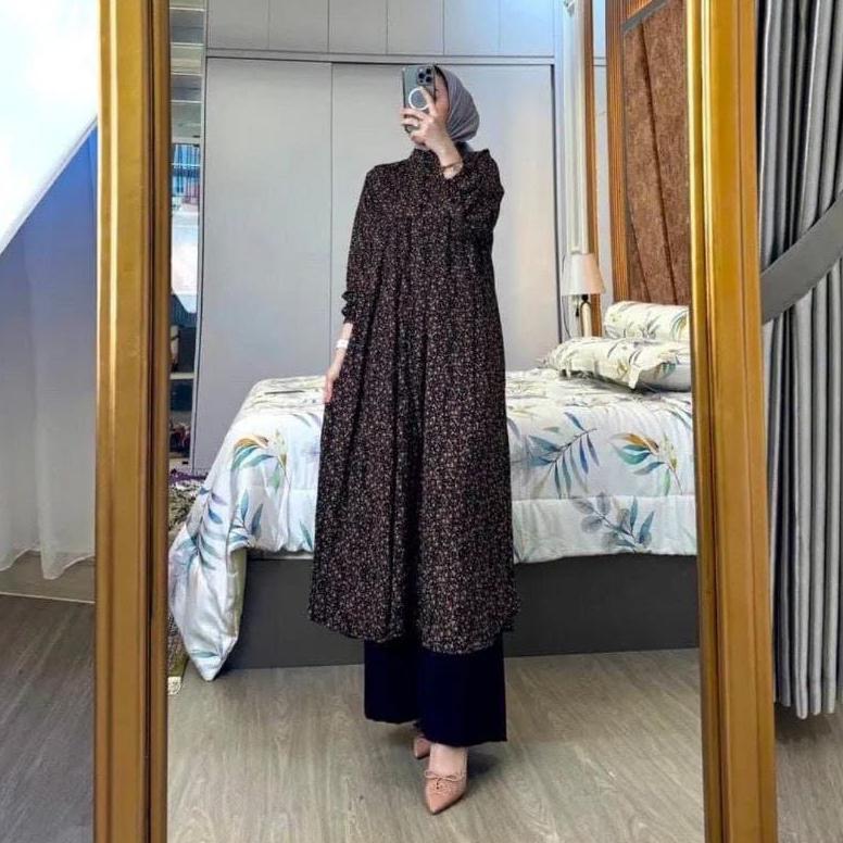 BEST DEALS Setelan Tunik Panjang Kirania// One Set Long Tunik Rayon Diamond Celana Kulot Crinkle Sem