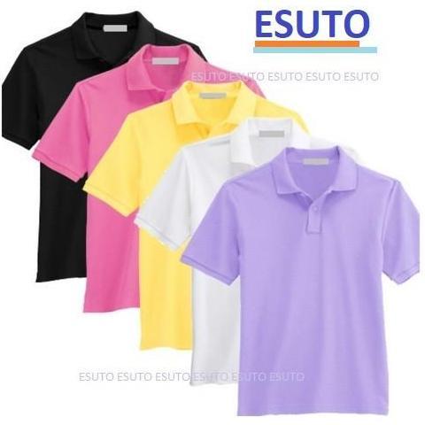 DI81 - ESUTO Kaos Polo Shirt Kerah Atasan Pria FULL Polos Warna Kuning Hijau Hitam Putih Baju Katun 