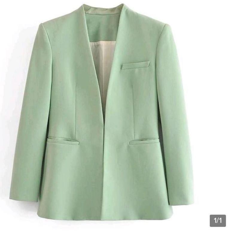 Premium Blazer Wanita Tanpa Kerah Bahan High Twist S-Xl