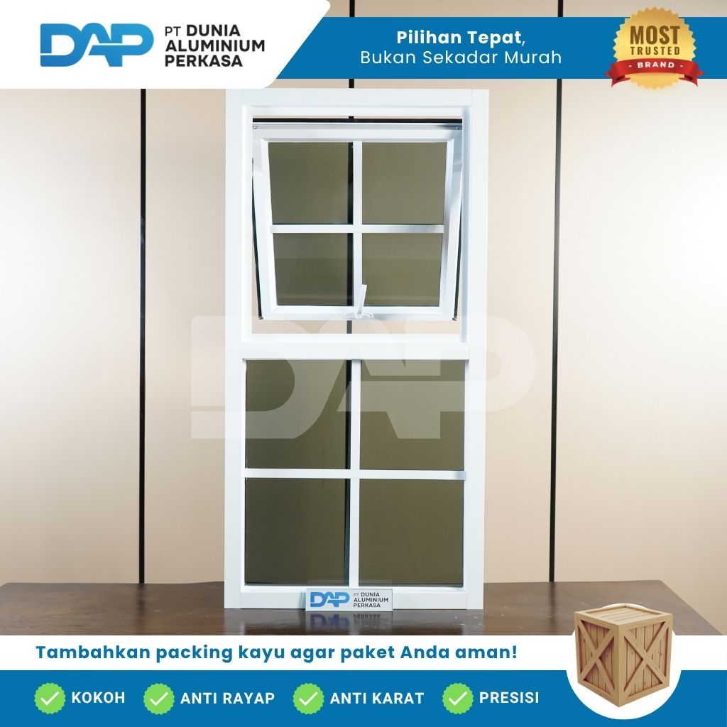 Jendela Aluminium Ornamen L60 x T120 Casement Custom Kusen Aluminium + Kaca