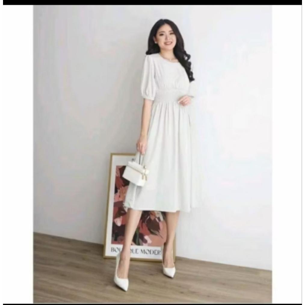 HOT Soora MIDI dress wanita, dres pesta lengan karet
