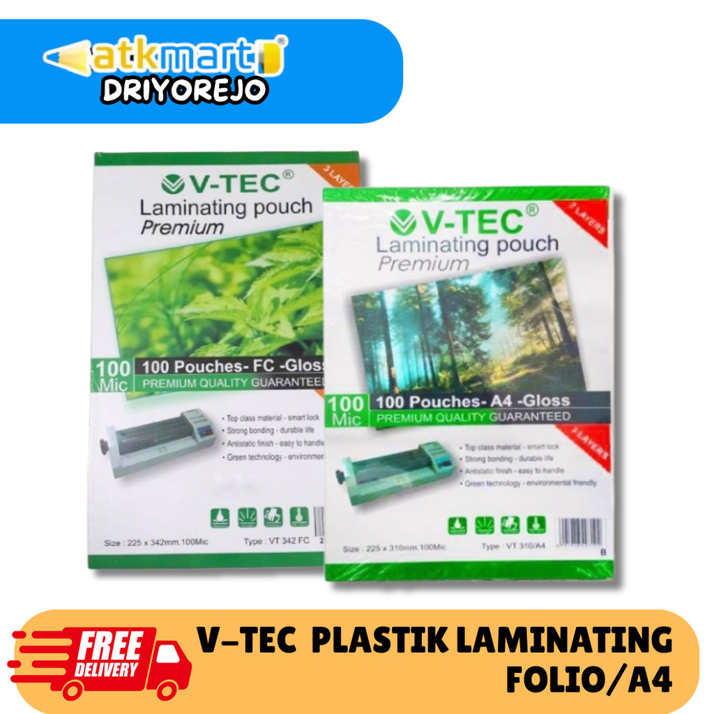 PLASTIK LAMINATING A4 F4 POUCH V TEC MIKA TEBAL 100 MICRON PUTIH TRANSPARAN