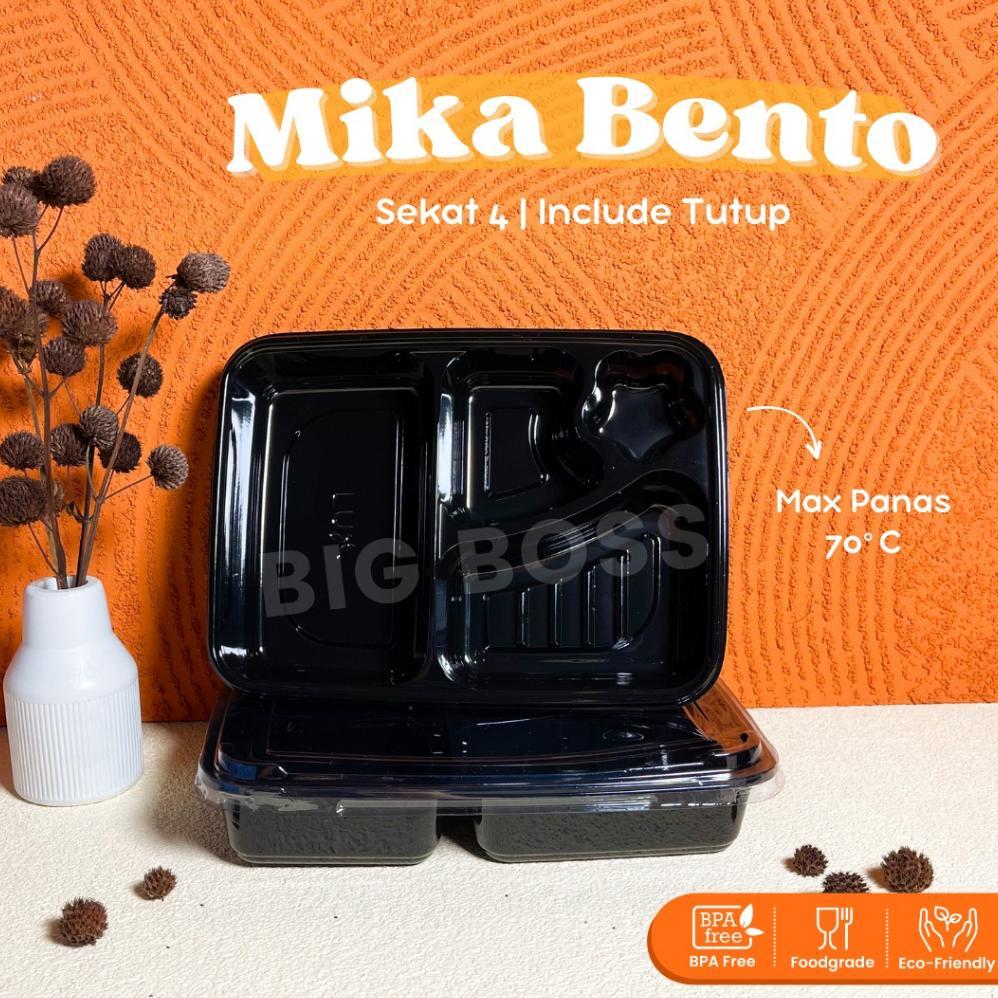 big sale mika bento sekat 4 lux + tutup / mika bento plastik / mika bento 4 sekat hitam / tray bento