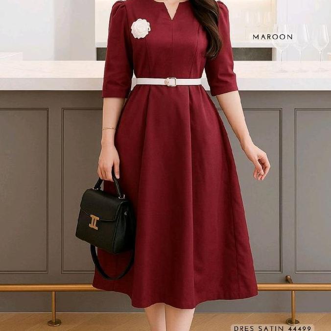 KEKINIAN Dress 4499 Dress Wanita Terbaru Bahan Satin Remaja Dewasa Hijau Botol Lembut Halus Cocok Un