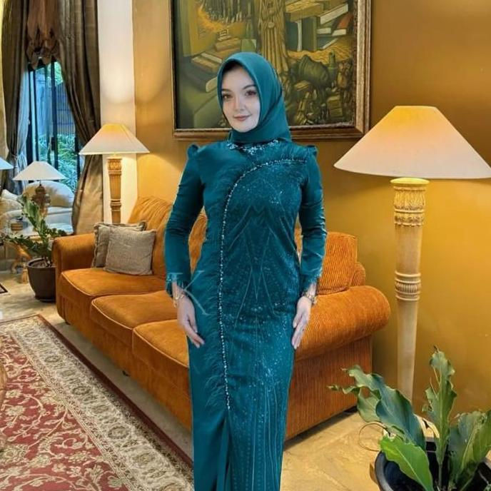 TAMPIL MODIS  Willona Dress Wanita Kekinian Bahan Velvet Model Terbaru Gamis Brukat Bulu Kondangan A