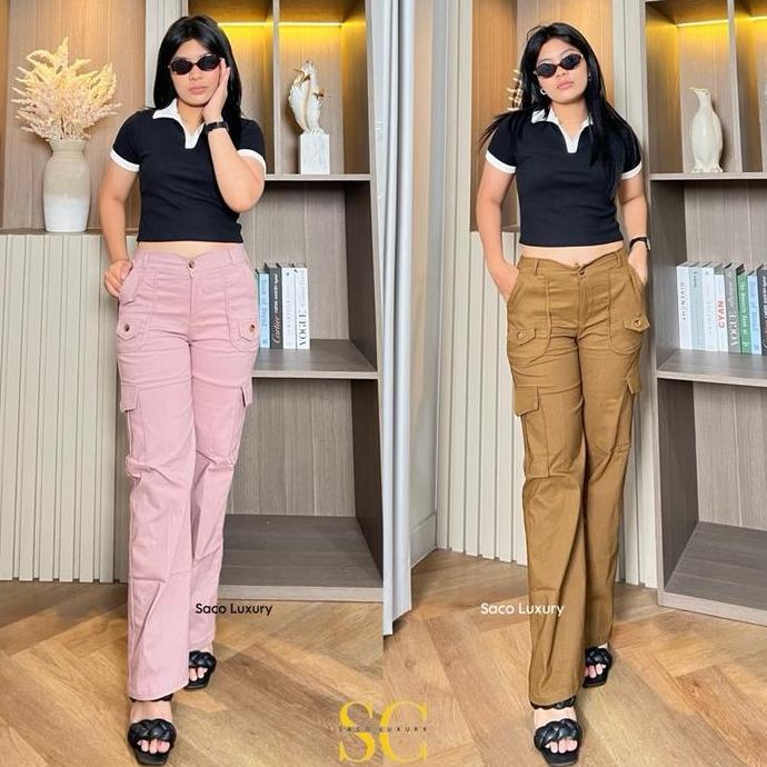 NIKMATI PRODUK INI ZIKA-  Celana Cargo Wanita Soft Jeans Stretch Strech (Max BB 100KG) Katun Panjang