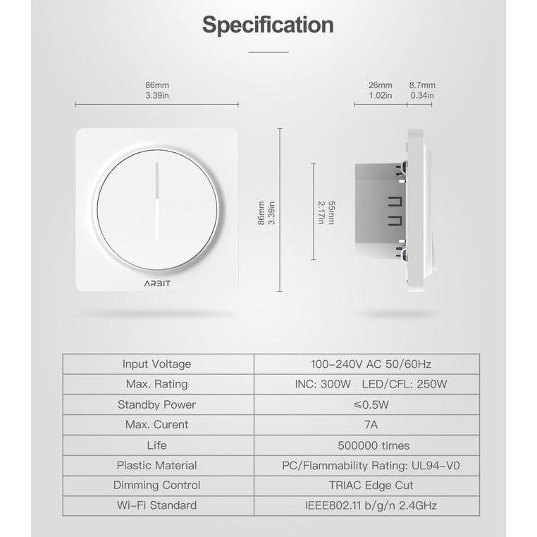 Nach- Arbit Smart Wifi Saklar Redup Dimmer Switch Tuya