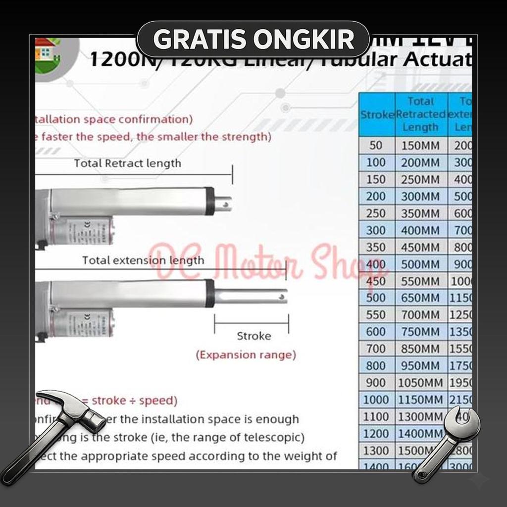 Linear Motor 300Mm 12V Dc 5Mm/S 1200N / 120Kg Linear/ Tubular Actuator