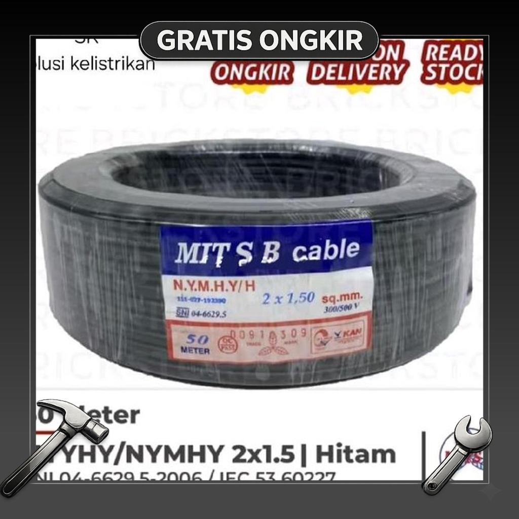 Kabel 2X1.5 Nyyhy Serabut Hitam Kabel Lentur Instalasi Listrik 50 Meter Mitsuba