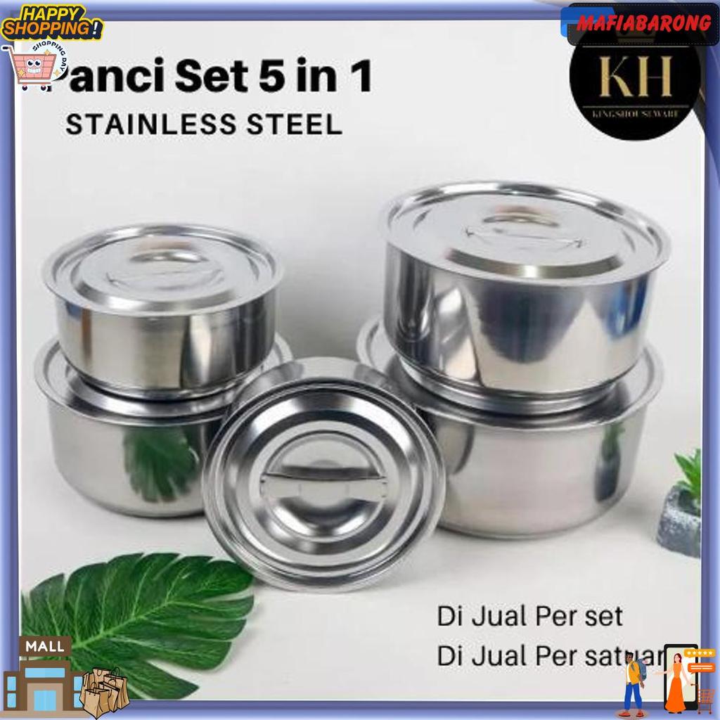 Kh - Panci Set 5 In 1 Baskom Mangkok Stainless + Tutup Wadah Penyimpanan Makanan Bumbu Minyak Harga 