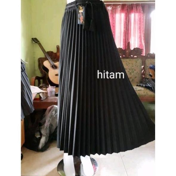 PALING MURAH Rok Plisket Koshibo Payung Tebal Dewasa Coklat Abu Panjang Hitam Putih Bawahan Wanita P