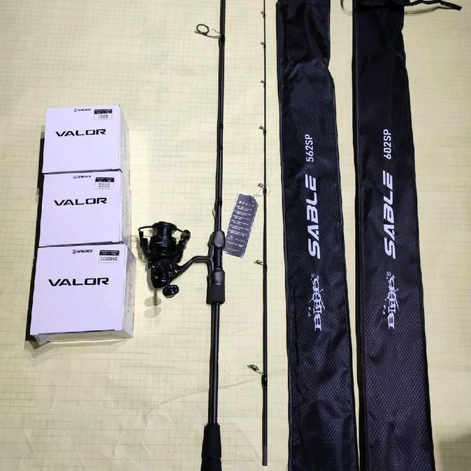 HARGA DISC - Pancing satu set full black joran blood sable reel iroly valor