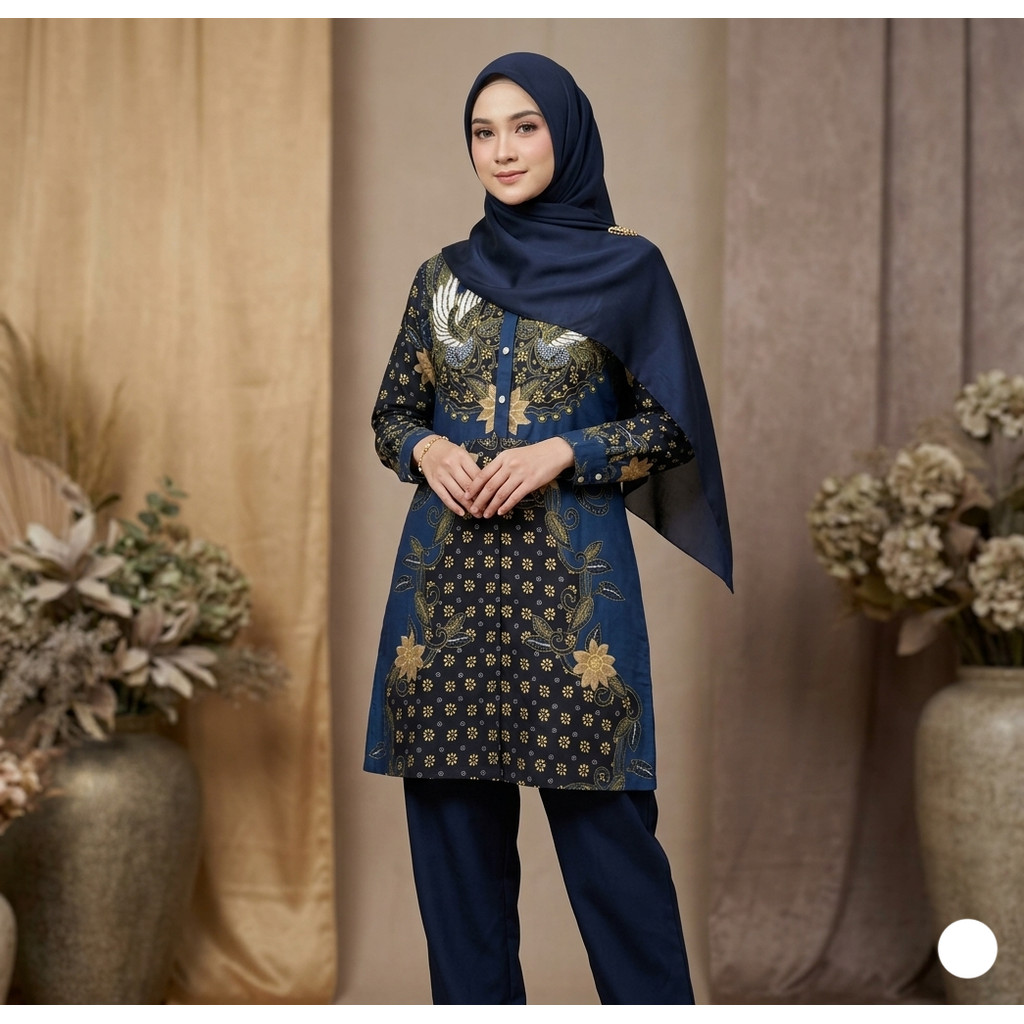 Batik Tunik | Baju Batik Wanita Lengan Panjang Motif Garuda dan Bunga - Batik Premium