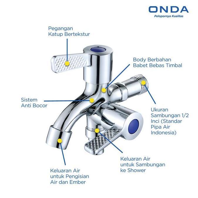 ONDA Kran Cabang 2 K-TUL 1/2 In Kran Shower 2 Cabang Kran Cabang 2 Toilet Chrome Keran Anti Bocor An