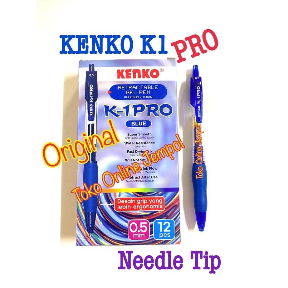 min 1 buah Pulpen KENKO K1 PRO 0.5mm BIRU satuan blue gel pen pena jel 0,5 mm ATK1627KN
