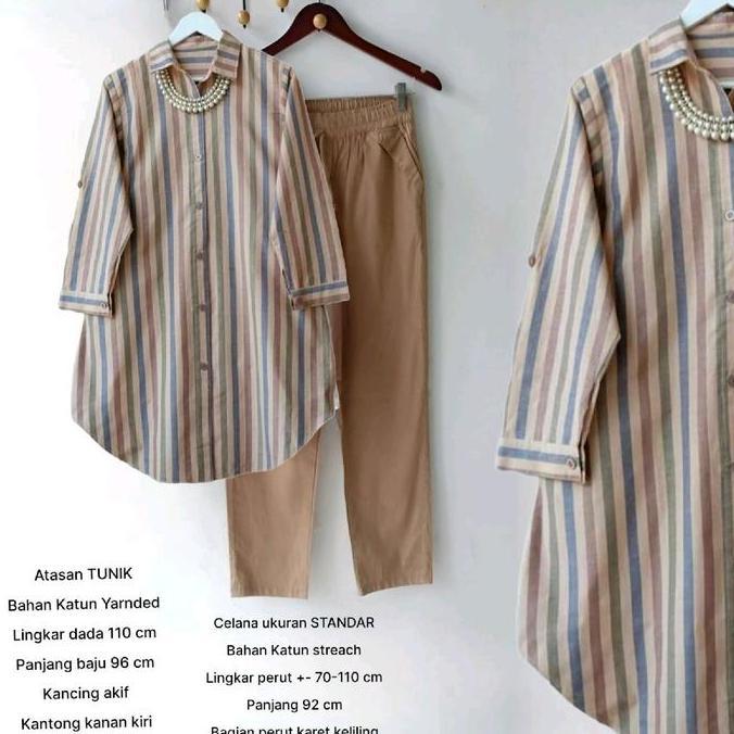 FLAFLO SETELAN WANITA Tunik jumbo LD 120 Motif kotak kotak salur baju atasan kekinian bahan Katun At