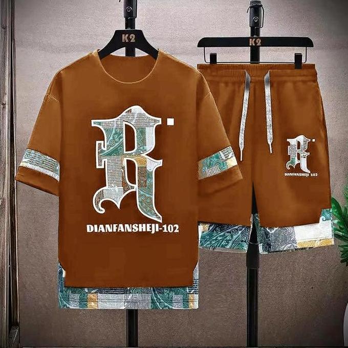 Trousers- Set. Dianfan - Setelan Lengan Pendek Celana Pendek Babyterry Motif Pria