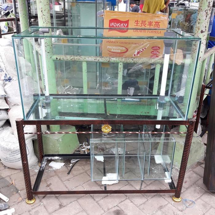 PAKET AQUARIUM.100X50X50 KACA 8 MILI +RAK +SUMP FILTER