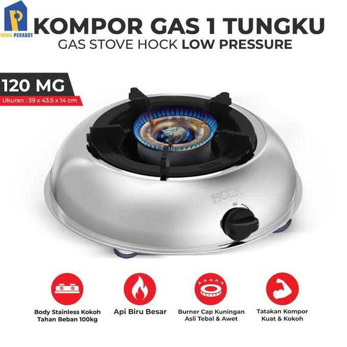 Kompor Gas 1 Tungku Hock Mutiara Gold 120 Mg Stainless Api Besar