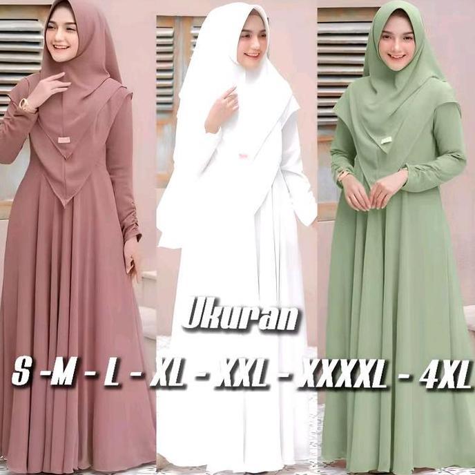 Mayra Gamis Syari Set Hijab 2 Layer Ukuran M L Xl Xxl Xxxl 4Xl